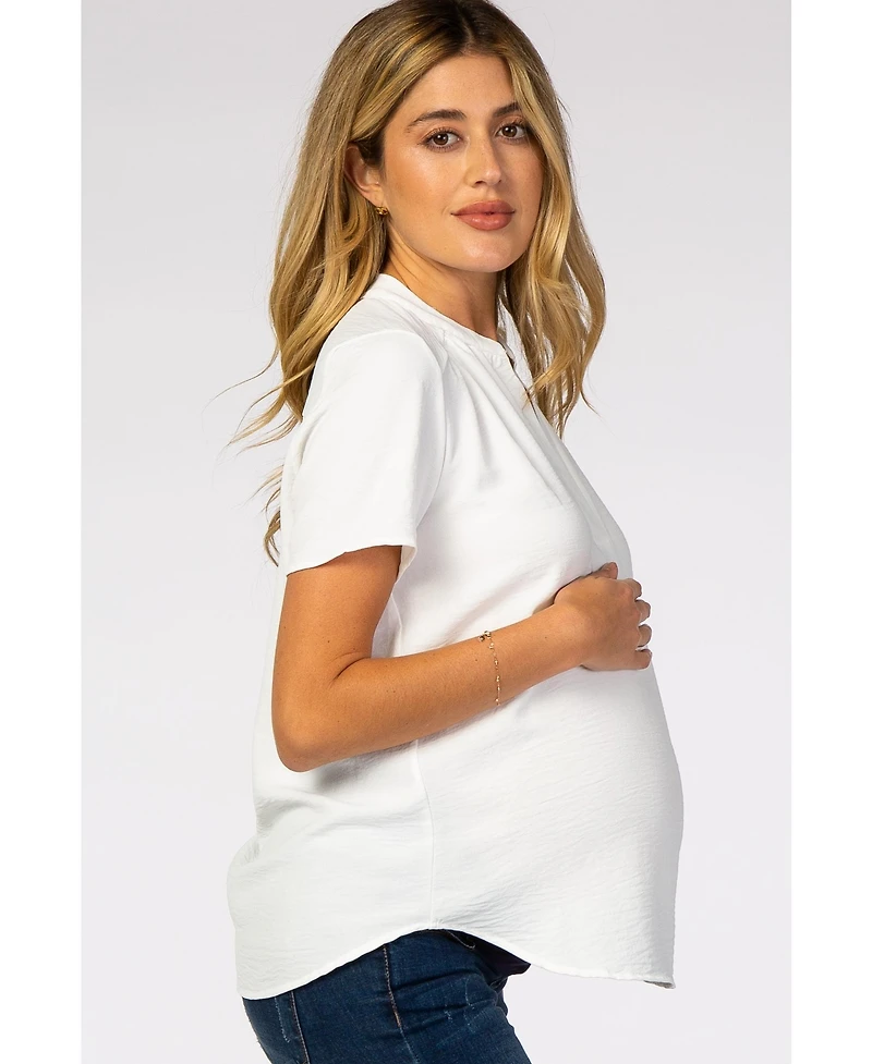 Pinkblush White Short Sleeve V-Neck Maternity Blouse