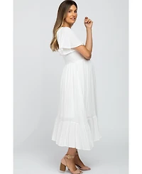 Pinkblush Maternity Ivory Smocked V-Neck Midi Dress