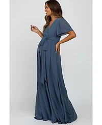 Pinkblush Maternity Blue Chiffon Short Sleeve Maxi Dress