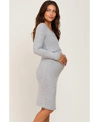 Pinkblush Maternity Heather Grey Brushed Knit Long Sleeve Wrap Nursing Dress