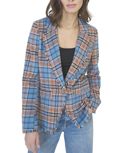 Central Park West Women's Elyse Plaid Fringe Blazer