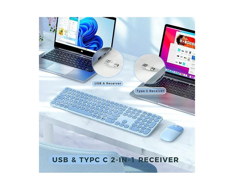 Wireless Keyboard And Mouse Combo - Usb & Type C 2-In-1 Receiver, Full Size Wireless Keyboard Mouse Combo, Compatible with Laptop, Desktop