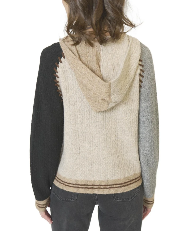 Central Park West Women's Faye Cabled Hoodie W/Whipstitch