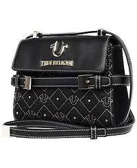 True Religion Studded Denim Flap Crossbody Bag