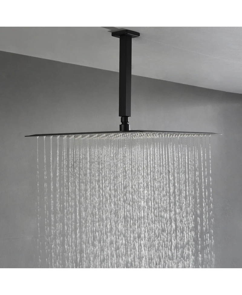 Rainsken 16" Matte Black Shower Head - Luxury Rainfall Showerhead with Self-Cleaning Nozzles, Universal Fit