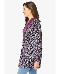 Woman Within Plus Button-Front Mixed Print Tunic