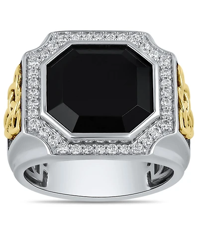 Macy's Diamond (1/2 ct. t.w.) and Black Onyx (4.90 ct. t.w.) Ring in Yellow Gold Plated Sterling Silver