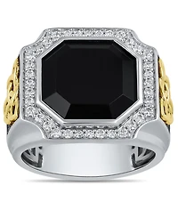Macy's Diamond (1/2 ct. t.w.) and Black Onyx (4.90 ct. t.w.) Ring in Yellow Gold Plated Sterling Silver