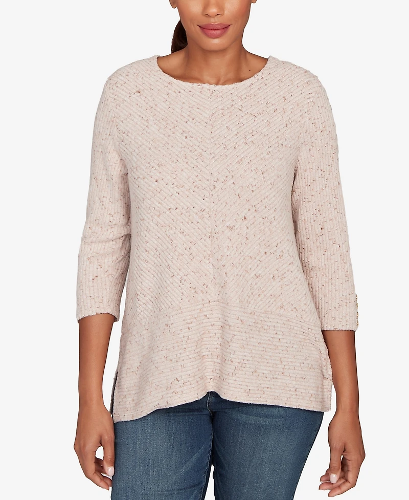 Ruby Rd. Petite Speckled Heather Rib Knit Top