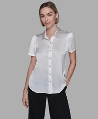 Karl Lagerfeld Paris Women's Collar Embellished Short Sleeve Top