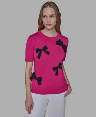 Karl Lagerfeld Paris Womens Short Sleeve Bow Applique Detail Sweater P Xs Xl