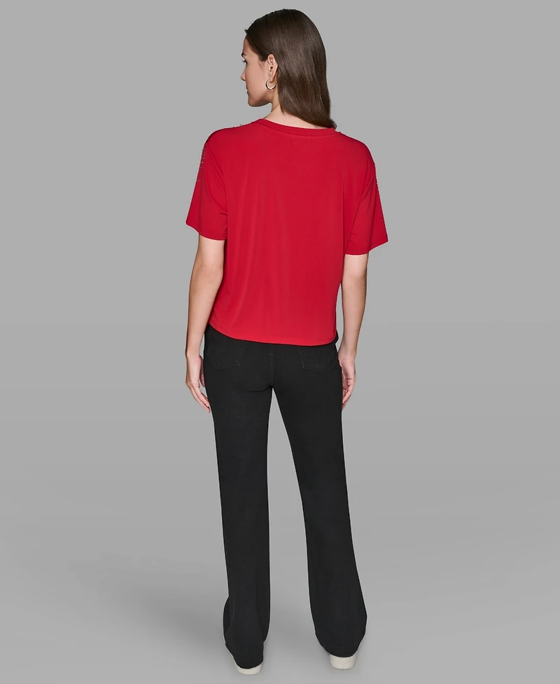 Karl Lagerfeld Paris Women's Crewneck Embellished Top