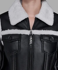Karl Lagerfeld Paris Women's Collared Fuzzy Jacket