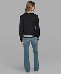 Karl Lagerfeld Paris Women's Crewneck Perfume Bottle Detail Striped Sweater