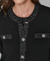 Karl Lagerfeld Paris Women's Crewneck Textured Cardigan