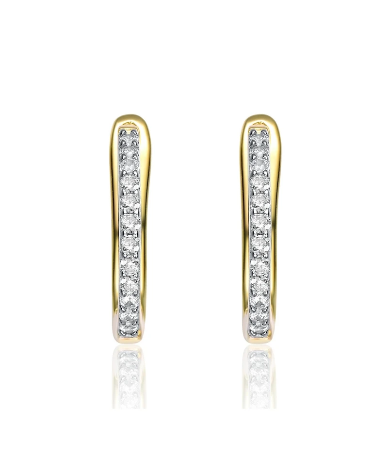 Rachel Glauber 14K Gold Plating with Clear Cubic Zirconia U-Shaped Latch Back Hoop Earrings