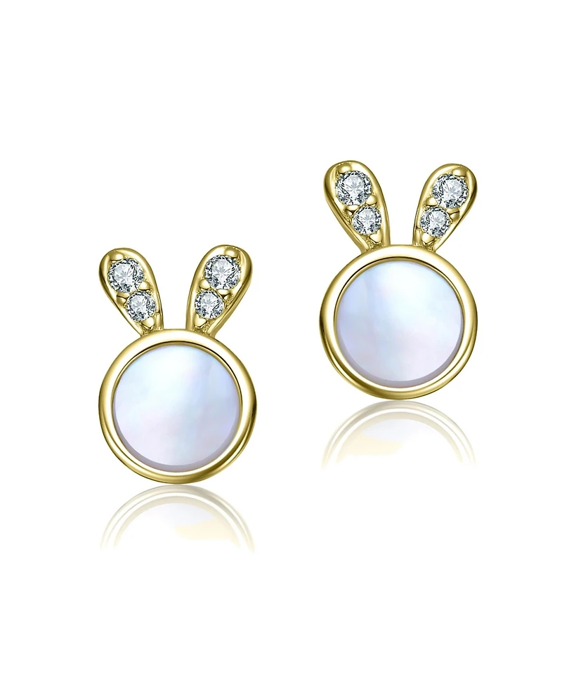 GiGiGirl 14K Gold Plated with Mother Of Pearl & Clear Cubic Zirconia Bunny Design Stud Earrings