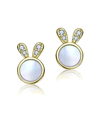 GiGiGirl 14K Gold Plated with Mother Of Pearl & Clear Cubic Zirconia Bunny Design Stud Earrings