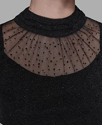 Karl Lagerfeld Paris Women's Metallic Mesh High Neck Top