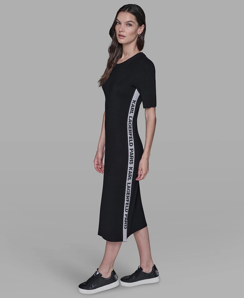Karl Lagerfeld Paris Women's Mock Neck Logo Trim Dress