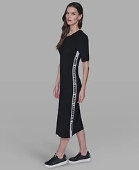 Karl Lagerfeld Paris Women's Mock Neck Logo Trim Dress