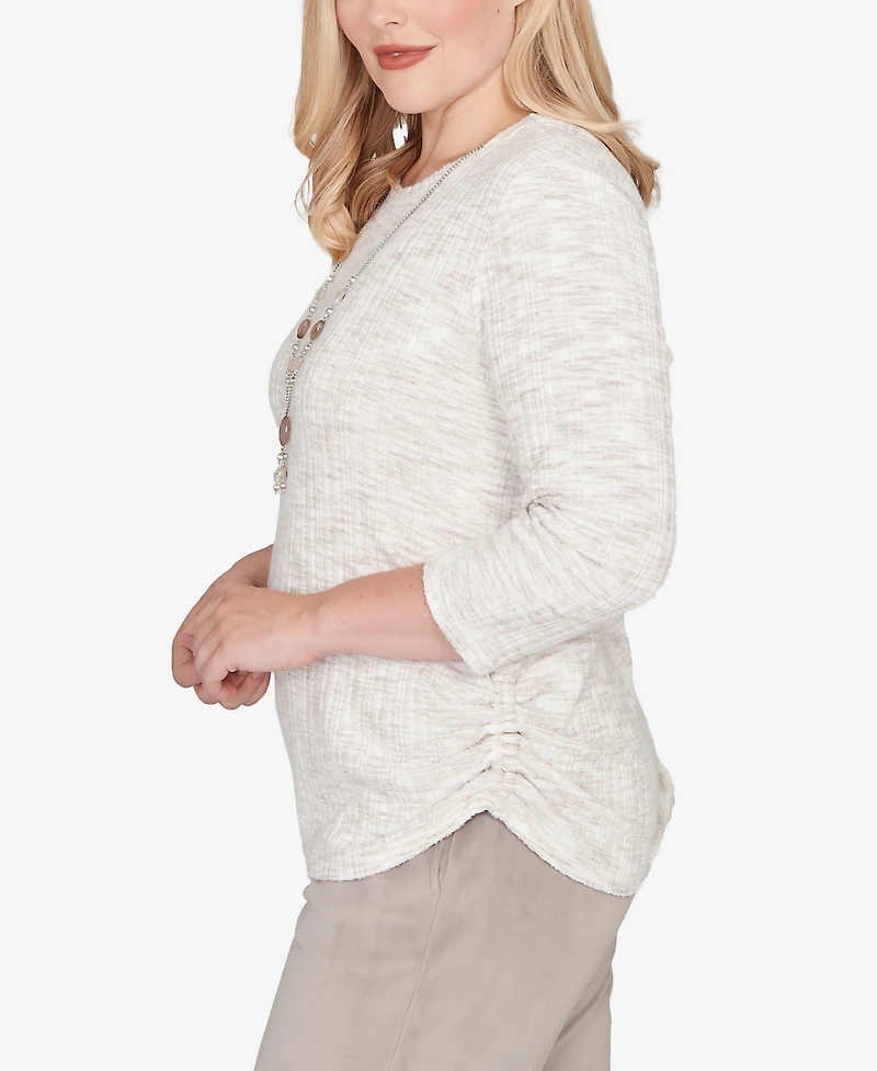 Alfred Dunner Calm Luxe Space Dye Knit Top with Necklace