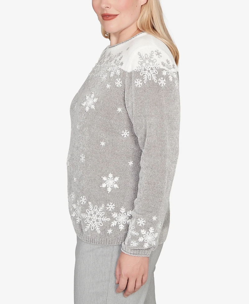Alfred Dunner Stockbridge Snowflake Embroidery Chenille Sweater