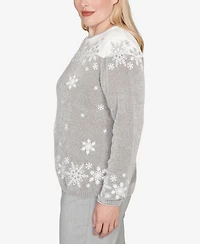 Alfred Dunner Stockbridge Snowflake Embroidery Chenille Sweater