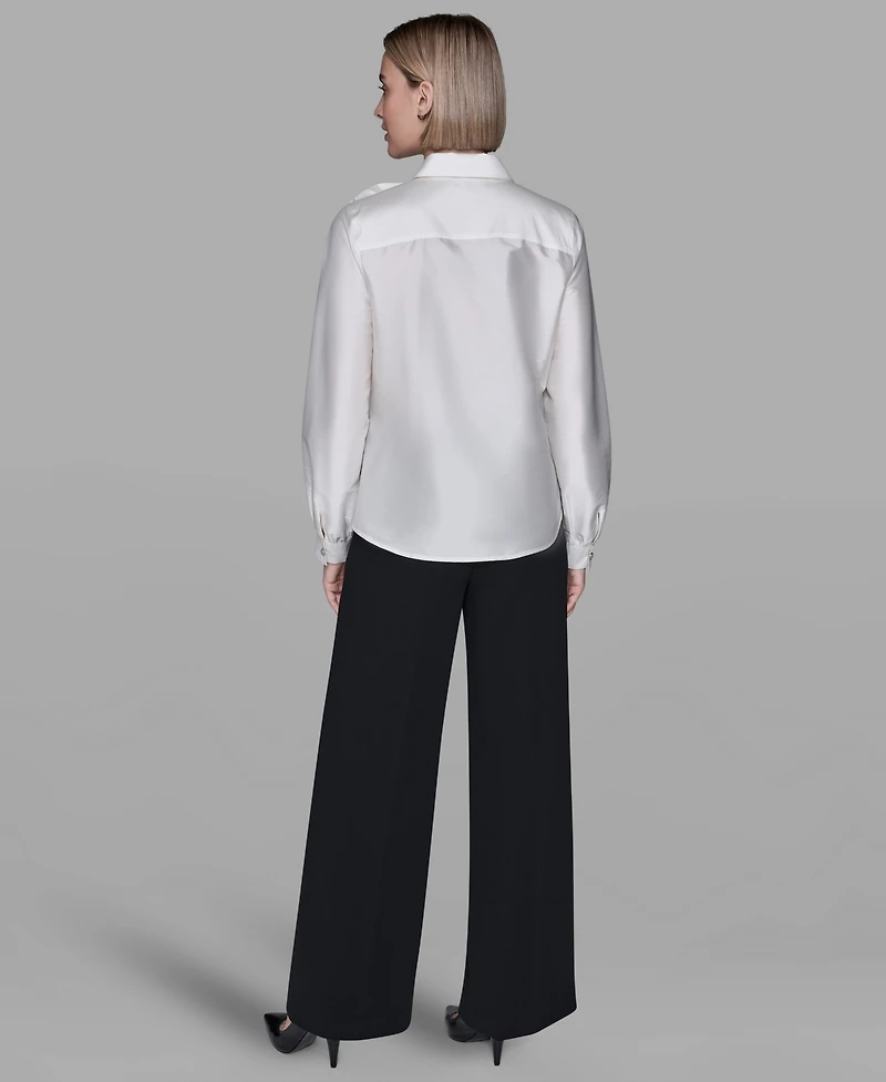 Karl Lagerfeld Paris Women's Collar Rose Applique Detail Top