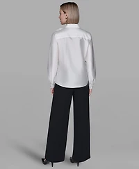 Karl Lagerfeld Paris Women's Collar Rose Applique Detail Top