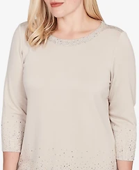 Alfred Dunner Vienna Heat Set Sparkle Ombre Border Knit Top