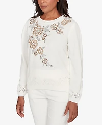 Alfred Dunner Vienna Floral Embroidered Chenille Sweater