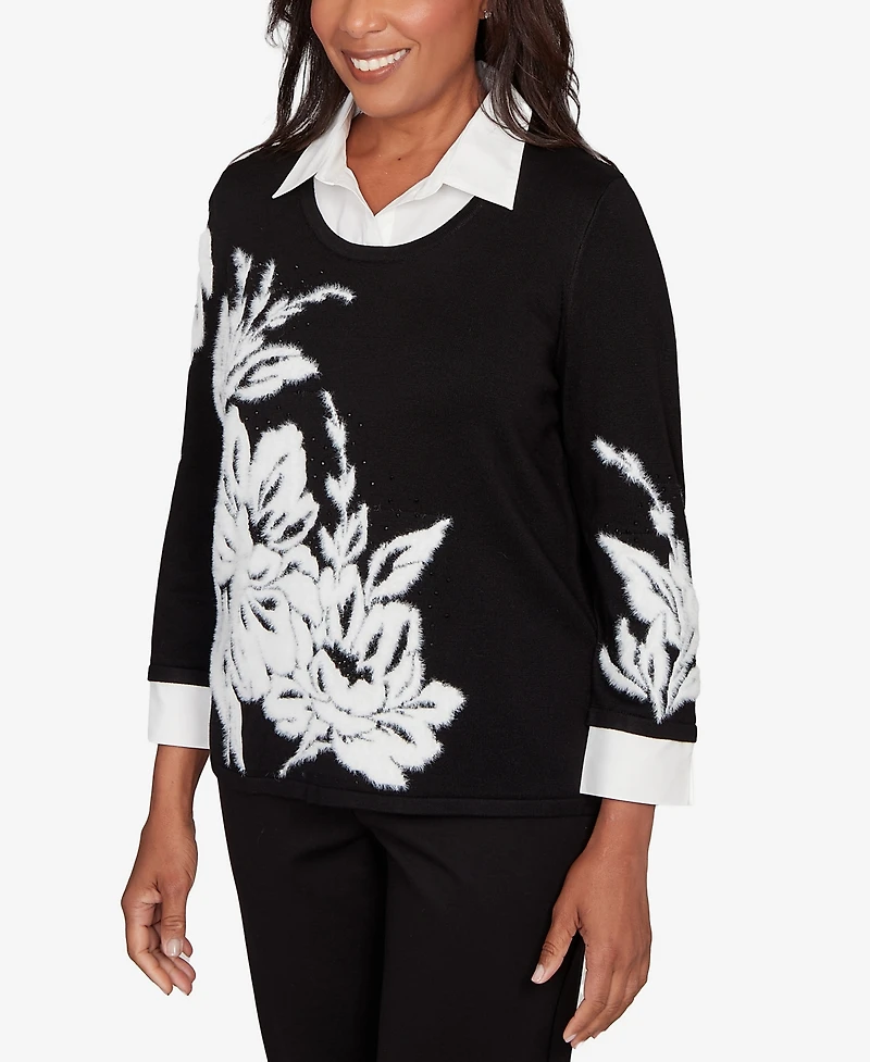 Alfred Dunner Barcelona Dramatic Floral Two One Sweater