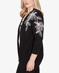 Alfred Dunner Barcelona Floral Soutache Two One Sweater with Necklace