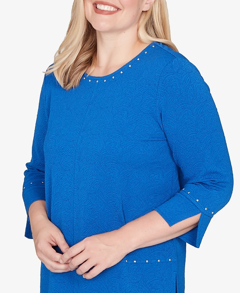 Alfred Dunner Barcelona Solid Floral Jacquard Knit Top