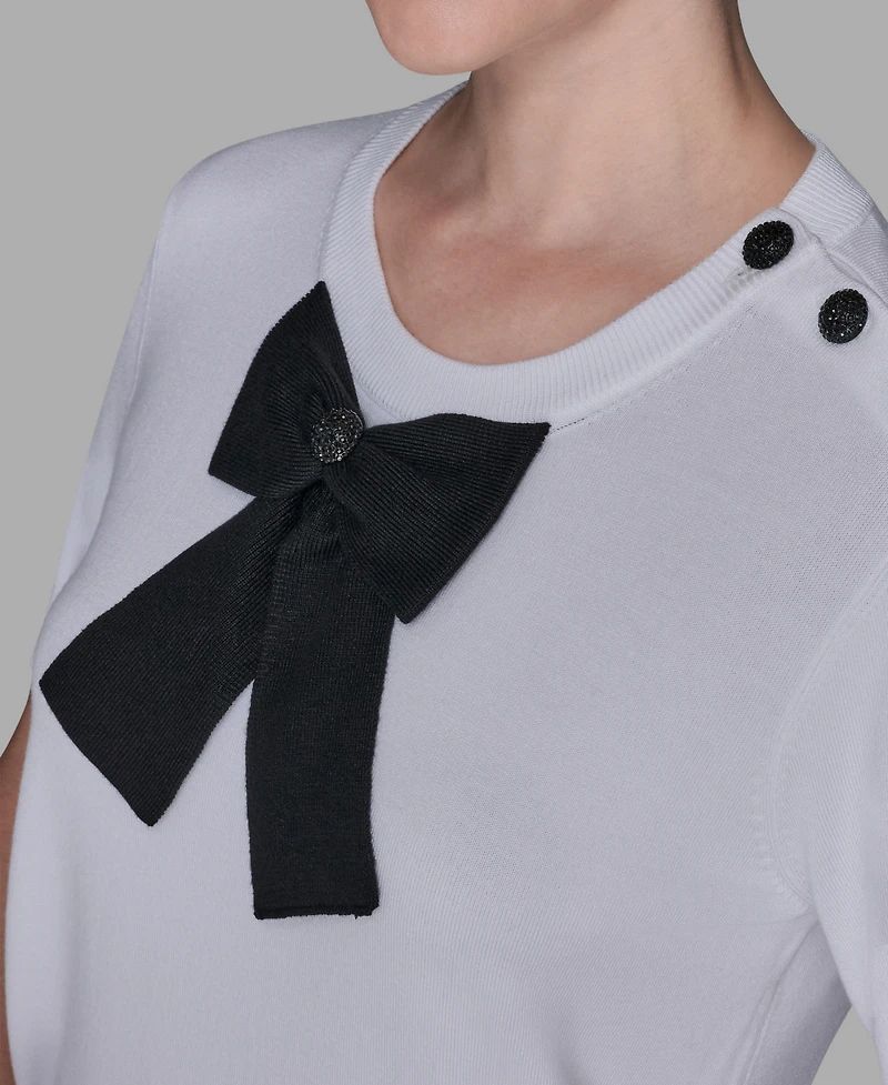 Karl Lagerfeld Paris Women's Crewneck Big Bow Applique Detail Sweater