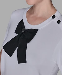 Karl Lagerfeld Paris Women's Crewneck Big Bow Applique Detail Sweater