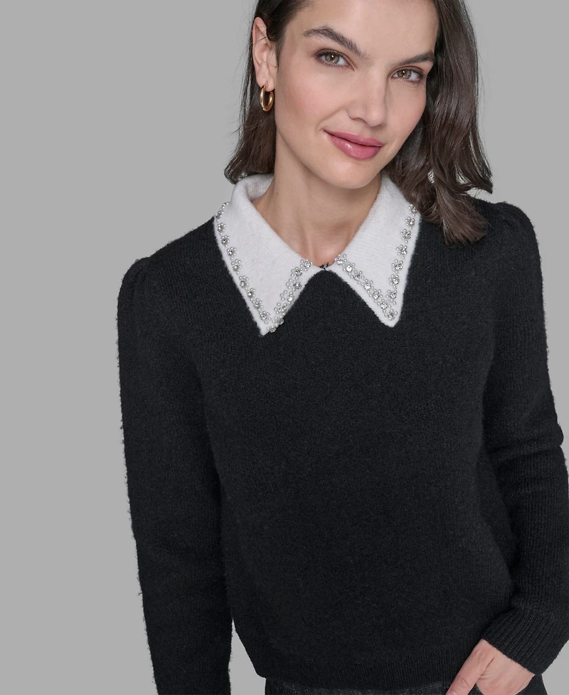 Karl Lagerfeld Paris Women's Contrast Collar Sweater