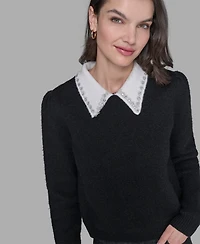 Karl Lagerfeld Paris Women's Contrast Collar Sweater