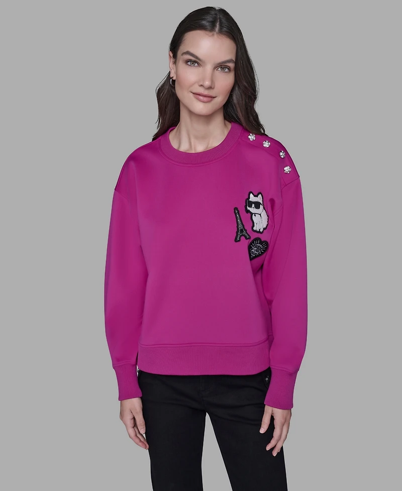 Karl Lagerfeld Paris Women's Choupette Patch Detail Sweatshirt