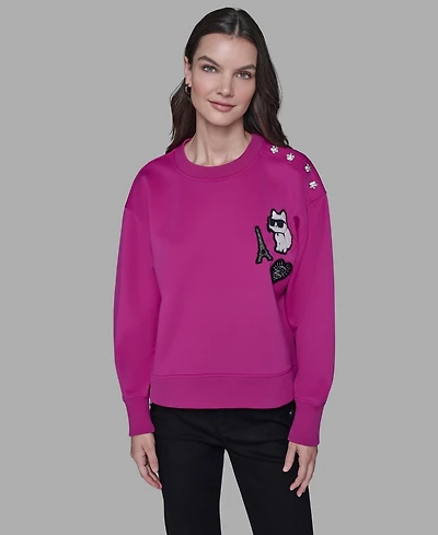 Karl Lagerfeld Paris Women's Choupette Patch Detail Sweatshirt