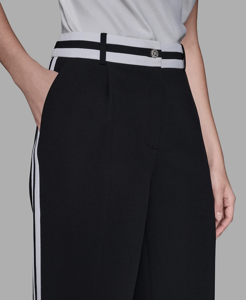 Karl Lagerfeld Paris Women's High-Rise Contrast Band Pants
