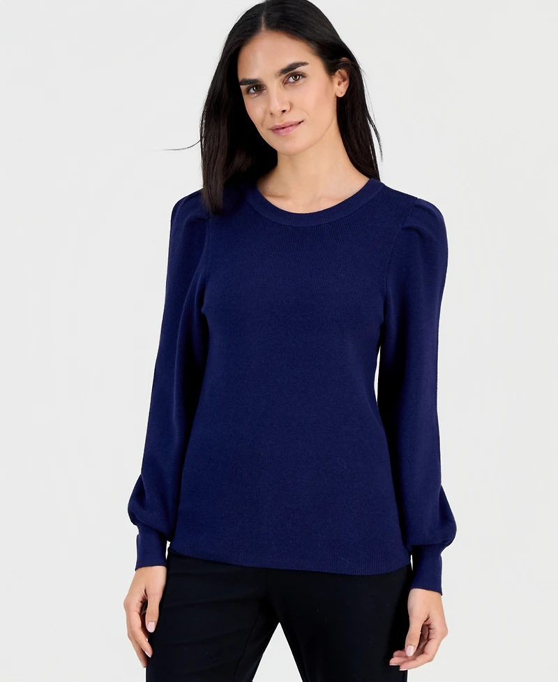 Anne Klein Essentials Petite Puff-Sleeve Crewneck Sweater