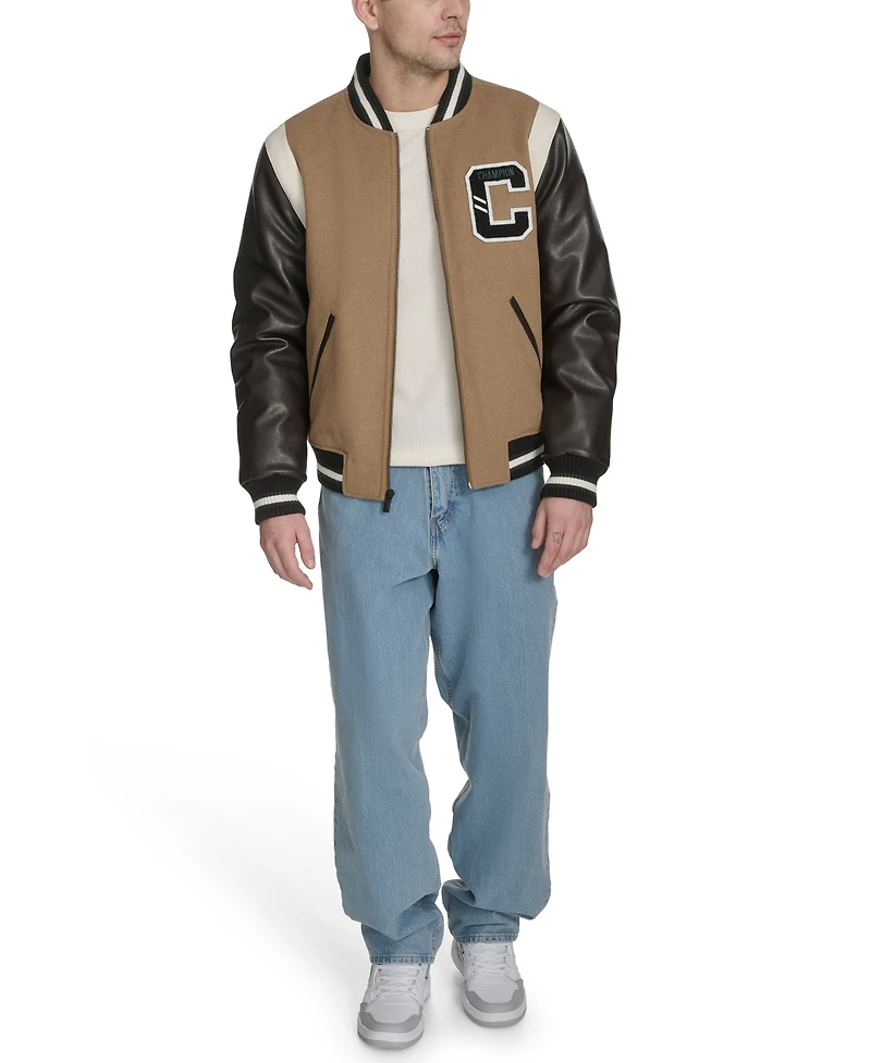 Champion Men's Mixed-Media Varsity Bomber Jacket