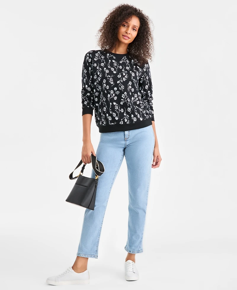 Style & Co Women's Printed Fleece Crewneck Sweatshirt, Macy's Exclusive