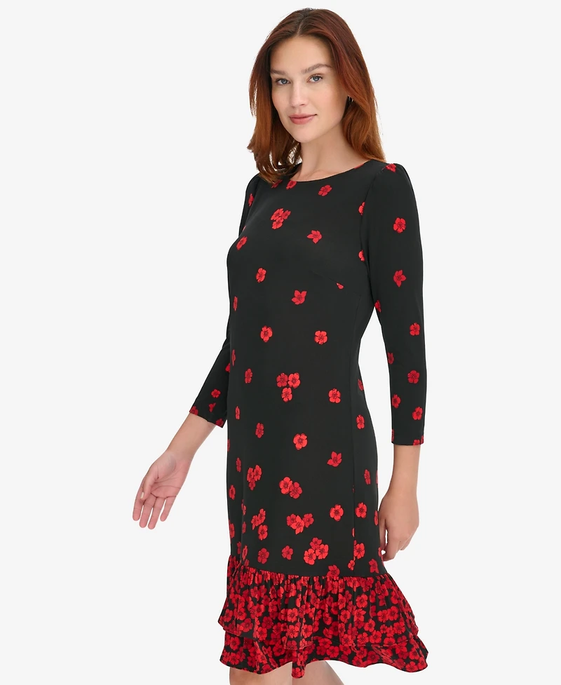 Tommy Hilfiger Petite Placement Print Ruffle Hem Dress