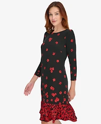 Tommy Hilfiger Petite Placement Print Ruffle Hem Dress