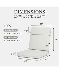Aoodor Outdoor Dining Chair cushion Set, 37"x20"x2.8" High back with Ties and Zipper