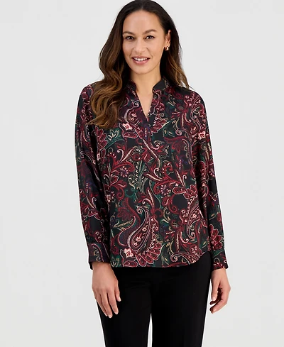Jones New York Petite Printed Long-Sleeve Blouse