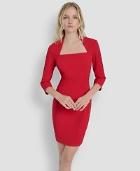 Dkny Women's Square Neck 3/4 Sleeve Sheath Dress